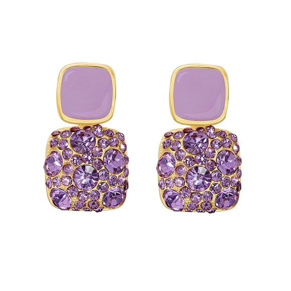 poshwithbon Jewelry - Squared Purple Jeweled Fashion Earrings
